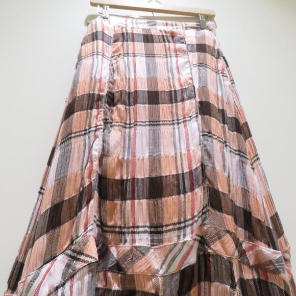 FREE PEOPLE Bordeaux Plaid Maxi Skirt in Pink Peach Grunge Boho Punk Peasant NWT - Picture 11 of 14